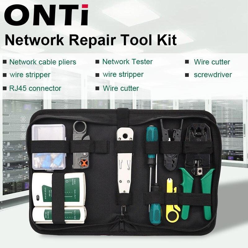 ONTi Network Tool Kit Professional Portable Ethernet Computer Maintenance LAN Cable Tester Crimper Cutter Repair Set with Bag