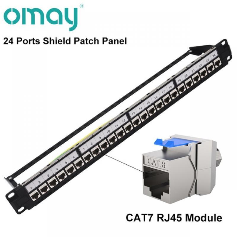 OMAY 19" Inch 24 Port 1U RJ45 Shielded Module Patch Panel Rackmount Wall Mount CAT5E,CAT6,CAT6A,CAT7,CAT8 STP Keystone Jack