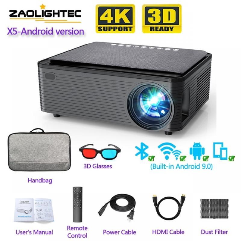 ZAOLIGHTEC X5 Projector Support 4K Android 9.0 1080P HD LED Portable Projector Keystone Correction for Home Classroom Meeting
