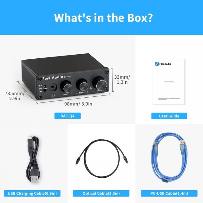 Fosi Audio Q4 Mini Stereo USB Gaming DAC & Headphone Amplifier Audio Converter Adapter for Home/Desktop Powered/Active Speakers