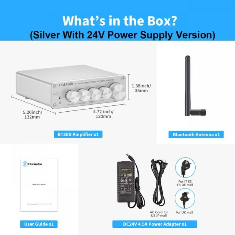 Newest Fosi Audio BT30D Bluetooth Sound Power Amplifier 2.1 Channel Bass & Treble Control Amp Audio Subwoofer 100W + 50W x2