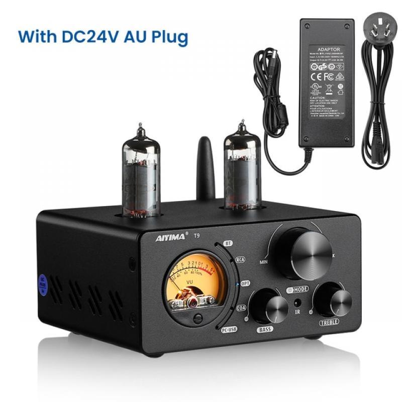 AIYIMA HiFi T9 BT 5.0 Vacuum Tube Amplifier USB DAC Fiber Coax Decoding Amplifier With VU Meter Home Digital Amp 100W×2