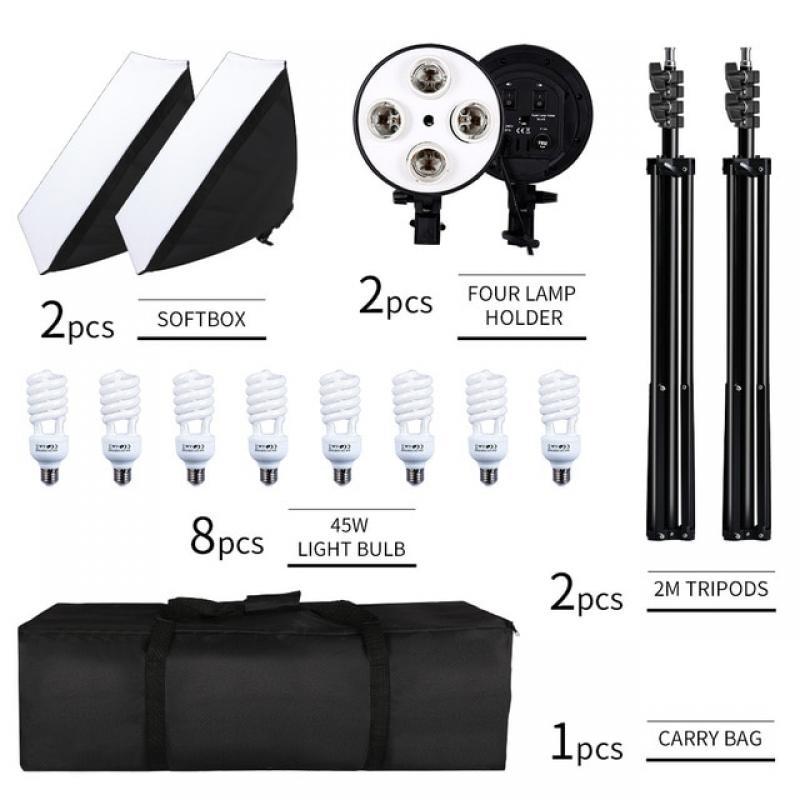 SH Photography Softbox Lighting Kit Four Lamp Softbox Kit 50x70CM Soft Box Equipment E27 Base For Photo Studio Kit Shooting