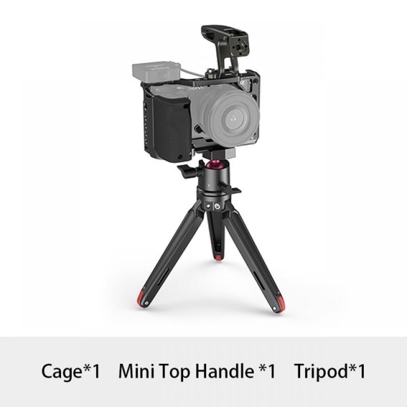 SmallRig DSLR A6400 Camera Cage with Silicone Handle Handgrip & Cold Shoe ,Case Rig Set for Sony A6100 / A6300/ A6400 -3164