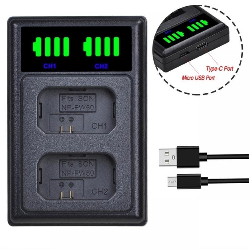 2160mAh NP-FW50 NP FW50 NPFW50 Battery for Sony Alpha a7 a7II a7R a7RII Alpha a6000 a6300 a6400 with LED Dual Charger