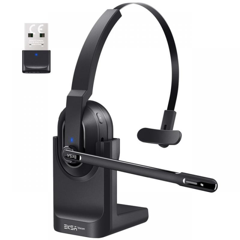 EKSA - H5 Bluetooth 5.0 Headsets, PC Wireless Headphones, 2 Mics ENC Earphones, with Charging Base USB Dongle for Office