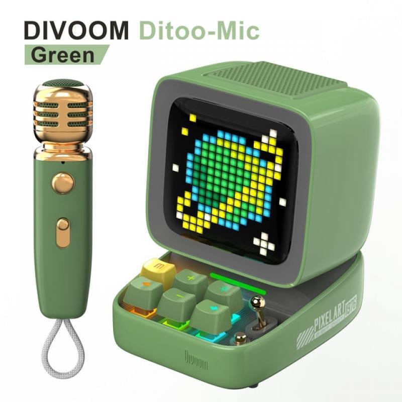 Divoom Ditoo-Mic Pixel Art Portable Bluetooth Speaker for PC with Wireless Karaoke Microphone, Bluetooth 5.0, Retro Design