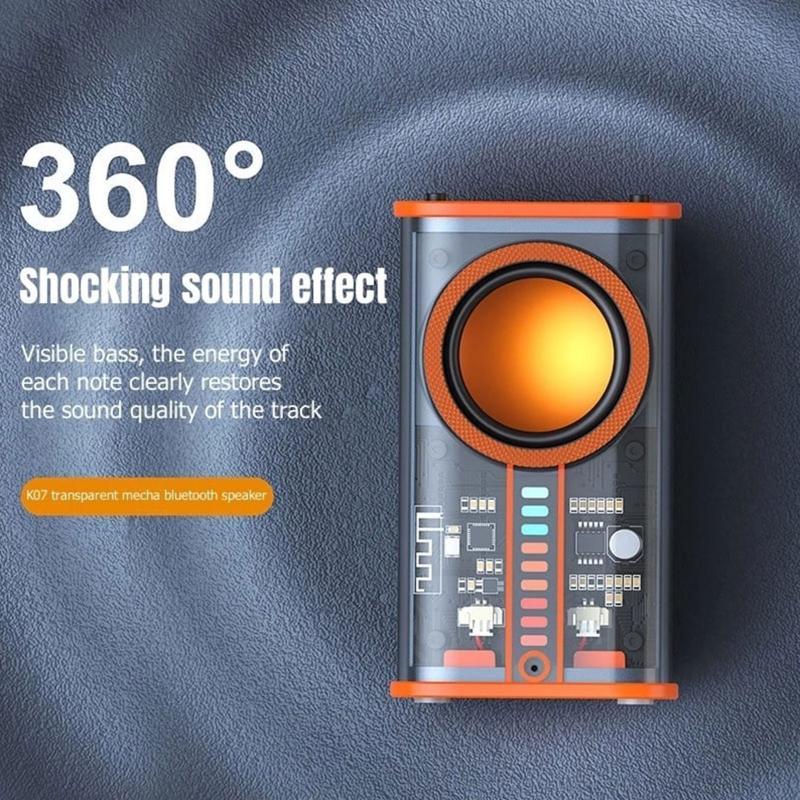 K07 Mecha Music Speakers The Bass Transparent Wireless 600mAh TWS Stereo Speaker Built-in MIC Sound Light Rhythm for Party