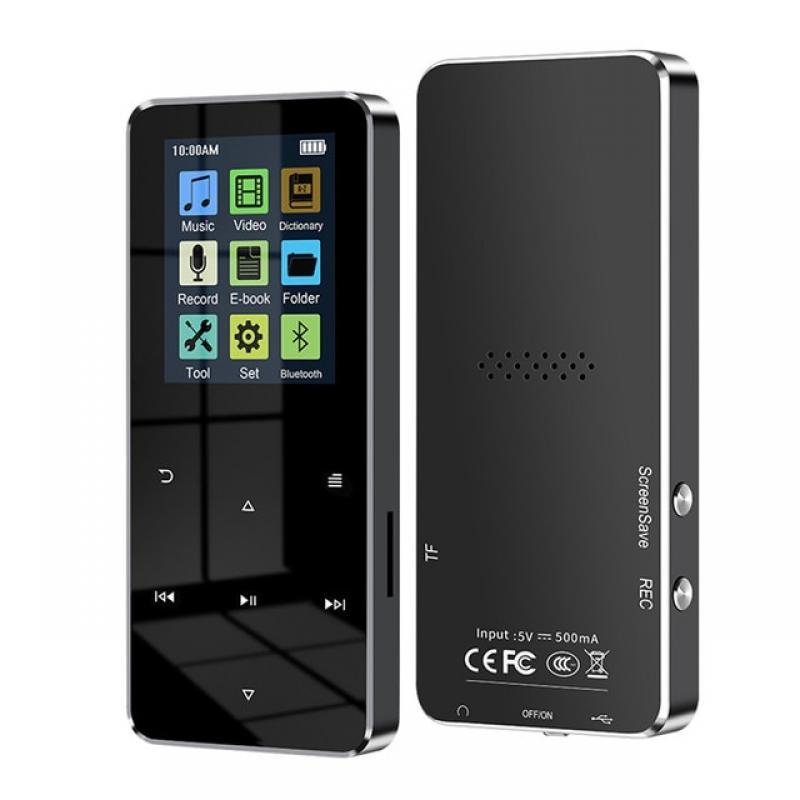 NEW2.0 Inch Metal Touch MP3 MP4 Music Player Bluetooth 5.0 Supports Card, with FM Alarm Clock Pedometer e-Book Built-in Speaker