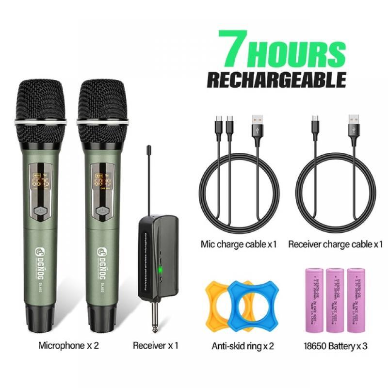 DGNOG DL602 Wireless Microphone 2 Channels UHF Handheld Recording Karaoke Mic For Stage Church Home Party School 60m Distance