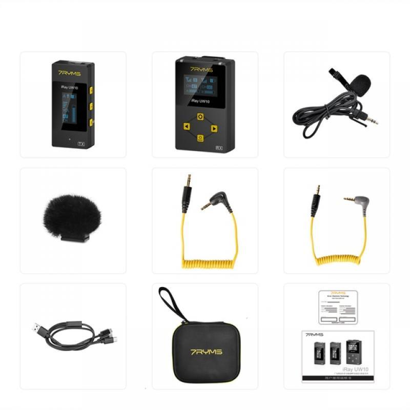 Wireless Lavalier Microphone 7RYMS iRay UW10 UHF Dual Wireless Mic with 48 Channels for Vlogging YouTube Streaming Interview