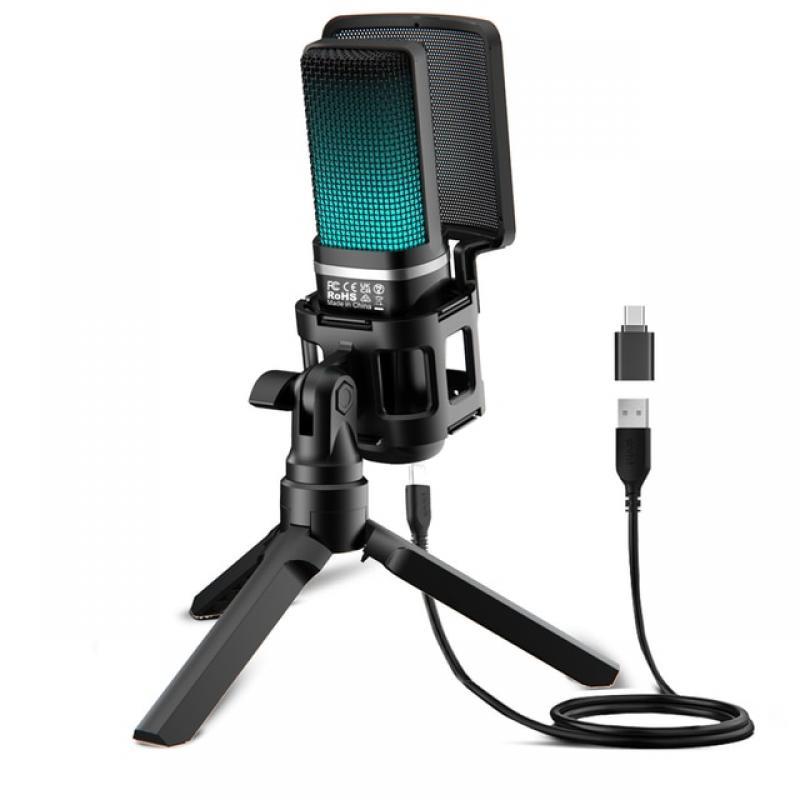 Zealsound USB Microphone for Recording Podcasting Streaming on PC and Android Phone with Adapter Shock Mount,Mic with Rgb Light