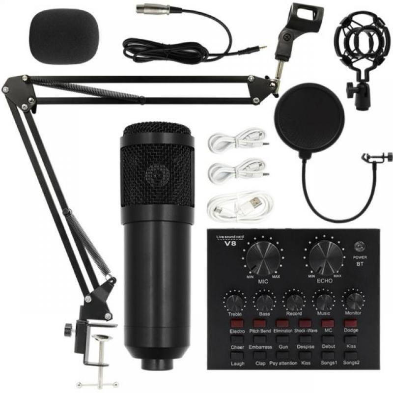 Bm800 Mini Mic Multi-function V8 Sound Card Audio Mixer Photo Holder Live Broadcast Gaming Microphone New.hot.top Sale Portable