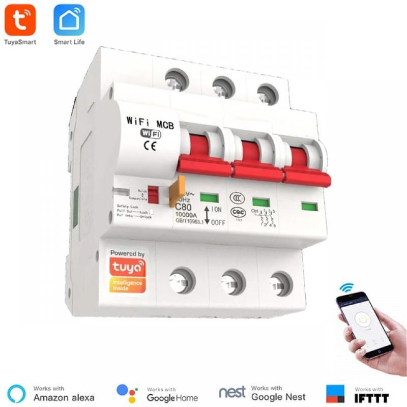 Tuya Smart Circuit Breaker 80A 1P/2P/3P/4P WiFi Smart Circuit Breaker Automatic Switch Overload Short Circuit Protection Alexa