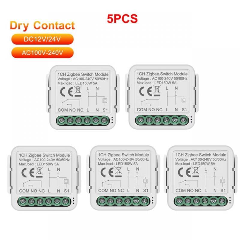 GIRIER Smart ZigBee Switch Module Dry Contact 5A Universal Breaker Relay DC 12/24V AC 100-240V Works with Alexa Alice Hey Google