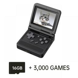 POWKIDDY V90 Black Version 3-Inch IPS Screen Flip Handheld Console Open System Game Console 16 Simulators PS1 Children's Gifts