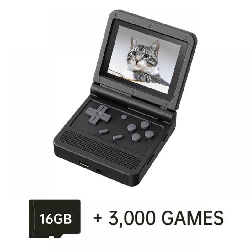 POWKIDDY v90 Black Version 3-Inch IPS Screen Flip Handheld Console Open System Game Console 16 Simulators PS1 Children's gifts