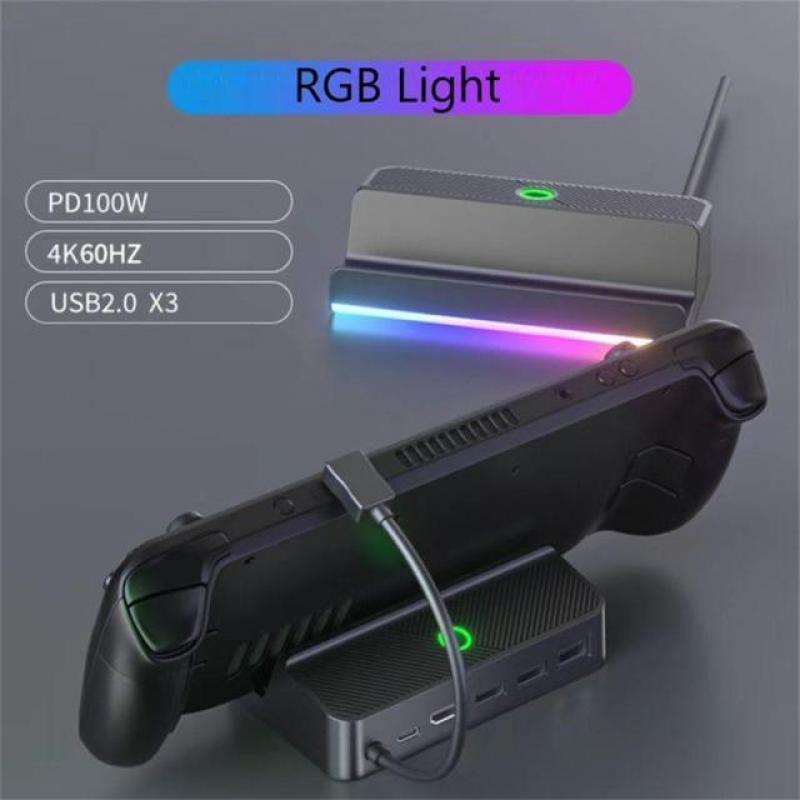 Steam Deck Abs Deck 1pc Docking Station Stand 5-in-1 Hub 660 Mesh Edition 2023 Steam Deck Docking Station Rgb Aluminum New