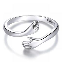 Bamoer 925 Sterling Silver Hug Warmth And Love Hand Adjustable Ring For Women Party Jewelry, His Big Loving Hugs Ring 3 Colors