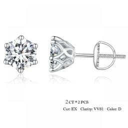 BAMOER Moissanite Stud Earrings, D Color Brilliant Round Cut Lab Created Diamond 925 Silver Earrings Gold Plated For Women