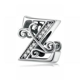 BAMOER 925 Sterling Silver Letter Vintage A To Z 26 Letter Charms Openwork CZ Alphabet Beads Fit Charm Bracelet BSC030