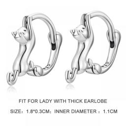 WOSTU Real 925 Sterling Silver Cute Cat Stud Earrings For Women Fine Jewelry Party Gift Animal Hoop Aretes CQE1488