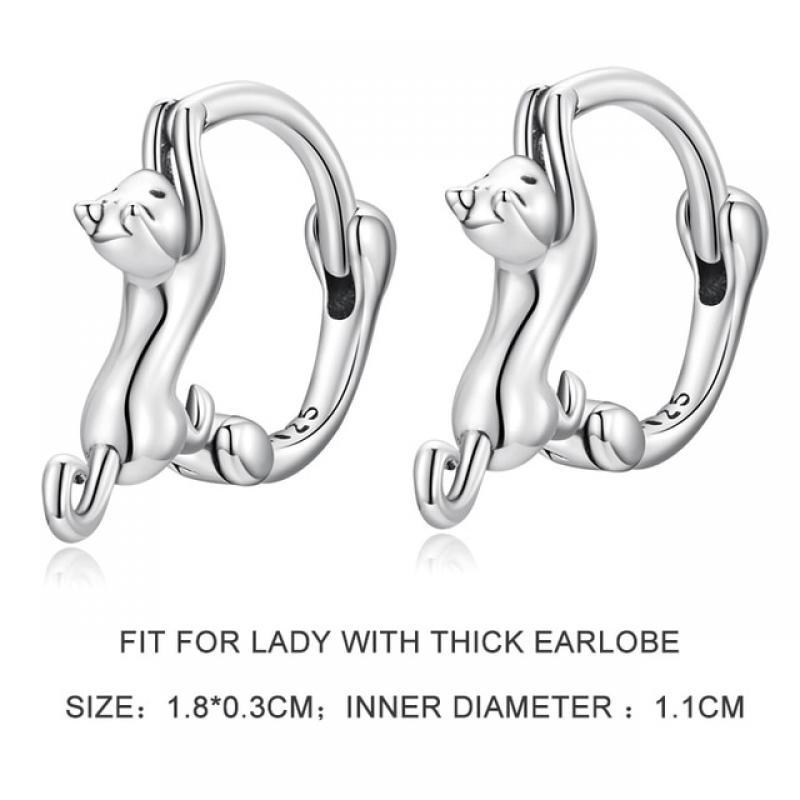 WOSTU Real 925 Sterling Silver Cute Cat Stud Earrings For Women Fine Jewelry Party Gift Animal Hoop Aretes CQE1488