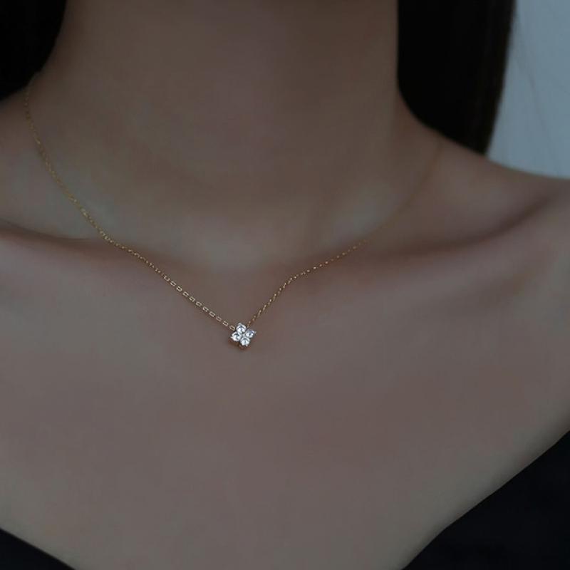 WOOZU 925 Sterling Silver French Cute Four-Leaf Flower Pendant Necklaces For Women Luxury Clavicle Chain 14k Gold Plated Jewelry
