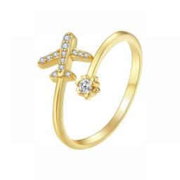 Bamoer Genuine 925 Sterling Silver Flying Plane Open Finger Rings For Women Clear CZ Adjustable Rings Fine Jewelry Bijoux SCR623