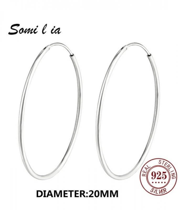 SOMILIA SOMILIA Platinum Big Hoop Earrings for Women, 925 Sterling Silver Jewelry Female Fashion Women Earrings 10-90mm For Gift