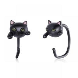 WOSTU Real 925 Sterling Silver Cat Ear Hoop Earrings For Women Lovely Pink Cute Pet Paw Studs Clips Girl Unique Jewelry Gift