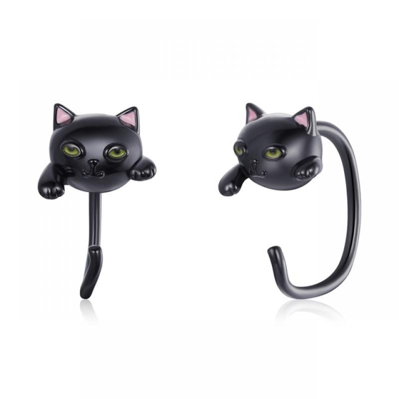 WOSTU Real 925 Sterling Silver Cat Ear Hoop Earrings For Women Lovely Pink Cute Pet Paw Studs Clips Girl Unique Jewelry Gift