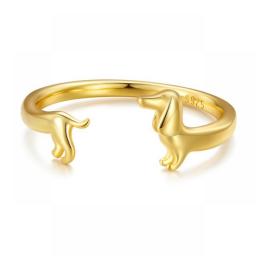 WOSTU Real 925 Sterling Silver Cute Dachshund Dog Adjustable Rings For Women Original Open Animal Ring Fine Family Jewelry Gift