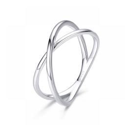 BAMOER 14K Gold Plated X Ring Simulated Diamond 925 Sterling Silver Cross Ring For Women Promise Jewelry SCR543