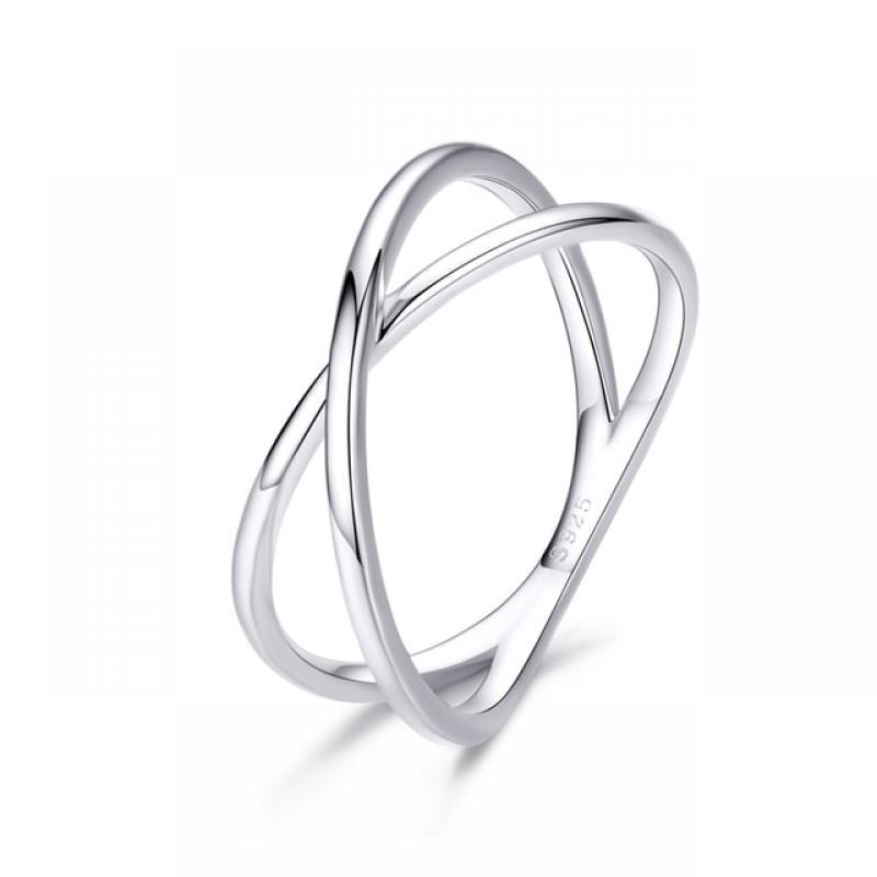 BAMOER 14K Gold Plated X Ring Simulated Diamond 925 Sterling Silver Cross Ring for Women Promise Jewelry SCR543