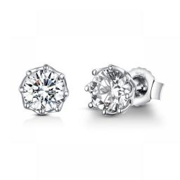 BAMOER Authentic 925 Sterling Silver Classic Clear Cubic Zircon Small Stud Earrings For Women Sterling Silver Jewelry SCE499