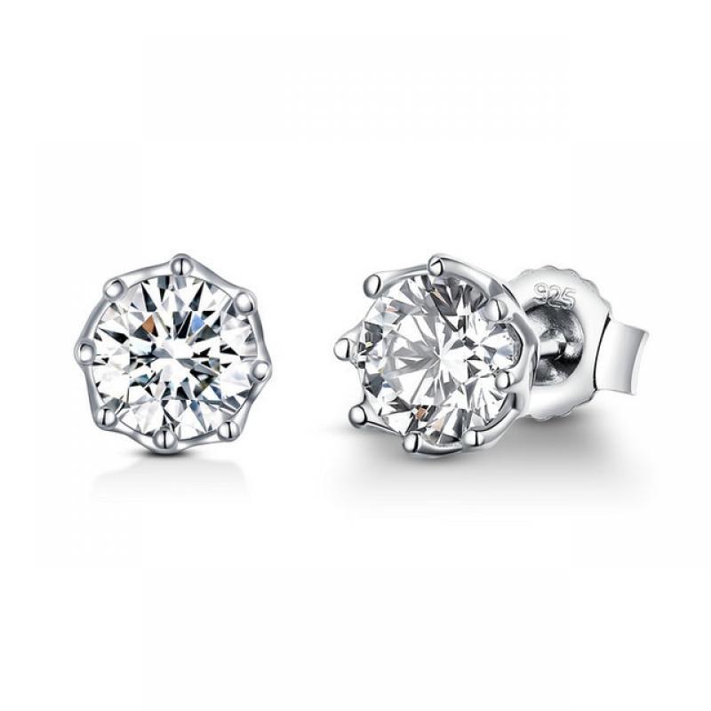 BAMOER Authentic 925 Sterling Silver Classic Clear Cubic Zircon Small Stud Earrings for Women Sterling Silver Jewelry SCE499