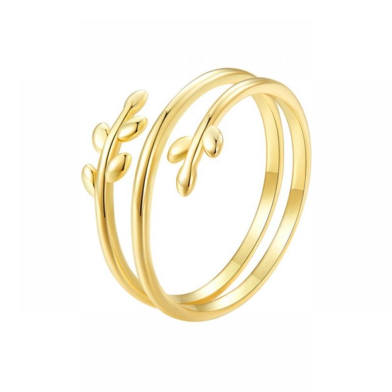 Bamoer 925 Sterling Silver Leaves Adjustable Ring Trendy Multilayer Leaf Open Ring for Women Fashion Jewelry Gift 2 Colors
