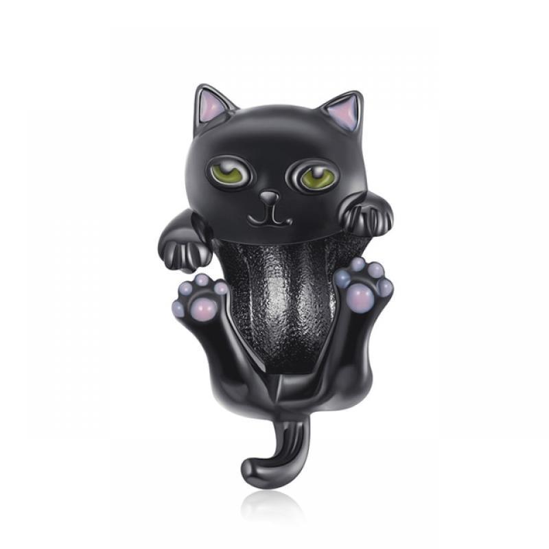 bamoer 925 Sterling Silver Cartoon Black Cat Charm Beads Fit Orignal Bracelet & Bangle Pet Pendant DIY Making Gift Fine Jewelry