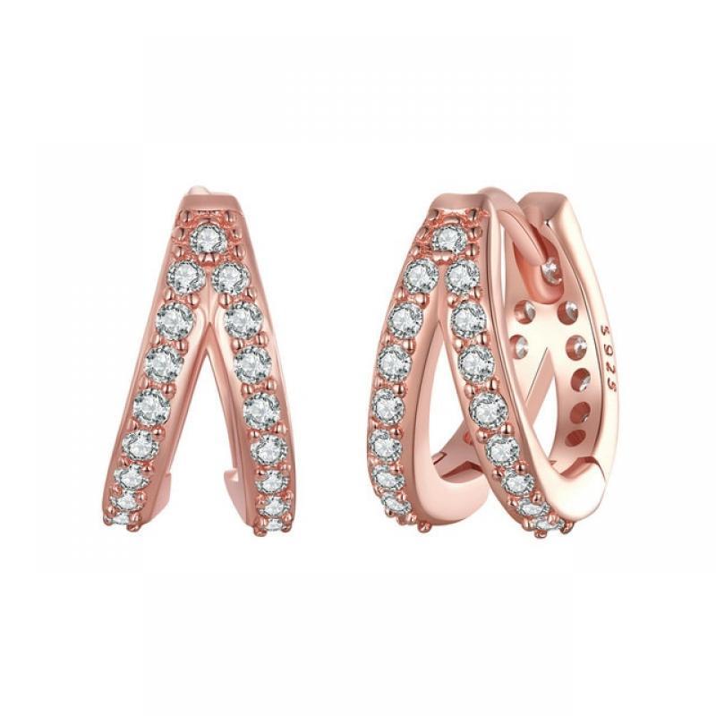 Bamoer 925 Sterling Silver Classic Geometry Earrings Women Zircon Crystal Double Rings Ear Hoop Earrings 3 Colors