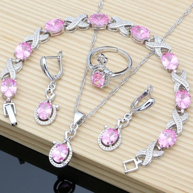 Women Silver 925 Jewelry Sets Champagne Toapz Long Earrings Bracelet Resizable Ring Necklace Sets Gift for Her Dropshipping