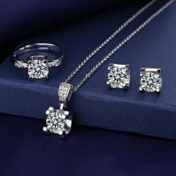 Ox Head Moissanite Diamond Jewelry Set 925 Sterling Silver Party Wedding Rings Earrings Necklace For Women Bridal Sets Gift