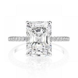PANSYSEN 925 Sterling Silver Emerald Cut Simulated Moissanite Diamond Wedding Rings For Women Luxury Proposal Engagement Ring