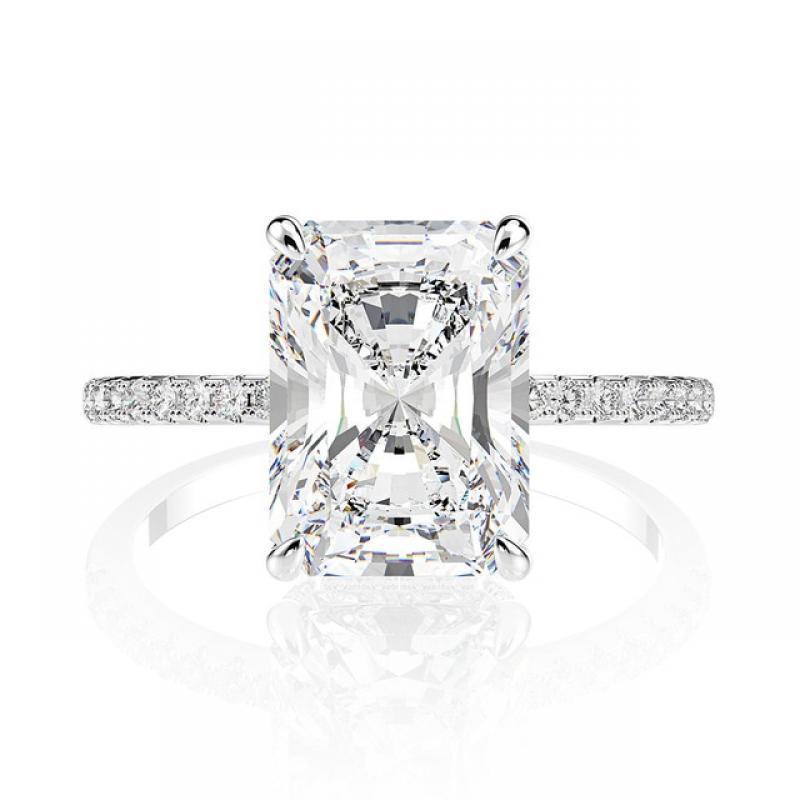 PANSYSEN 925 Sterling Silver Emerald Cut Simulated Moissanite Diamond Wedding Rings for Women Luxury Proposal Engagement Ring