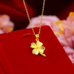Pure 14K Yellow Gold Pendant Necklace Simple Mini Grass Pendant Real 18K Gold Chain For Women Fine Jewelry Christmas Gift