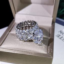 2021 High Quality White Diamond Two Sets Ring 925 Silver For Women Bling Bling Zircon Ring Wedding Party Engagement Jewelry Gift