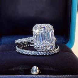 Emerald Cut 2ct Lab Diamond Ring Bridal Sets Real 925 Sterling SilverEngagement Wedding Band Rings For Women Bridal Gem Jewelry