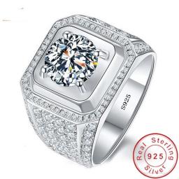 Solitaire Male 4ct Lab Diamond Gemstones Ring 925 Sterling Silver Jewelry Engagement Wedding Band Rings For Men Anniversary Gift