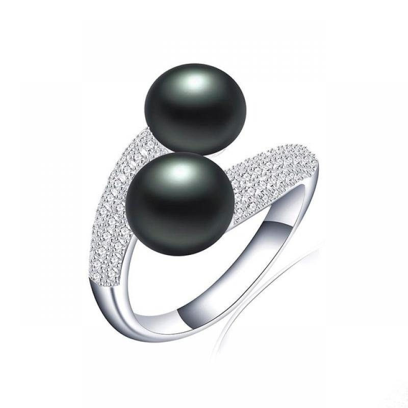 2022 New Double Pearl Adjustable Natural Freshwater Pearl Original 925 Sterling Silver Zircon Women's Ring Fine Bridal Jewelry