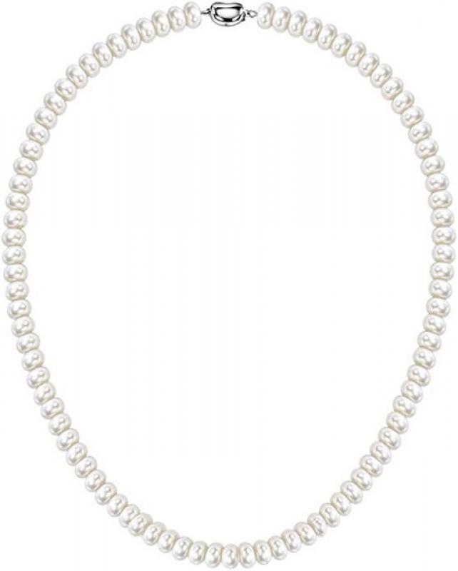 Dainashi White 7-10mm Freshwater Cultured Pearl Strands Necklace Sterling Silver Fine Jewelry for Women Birthday Gift